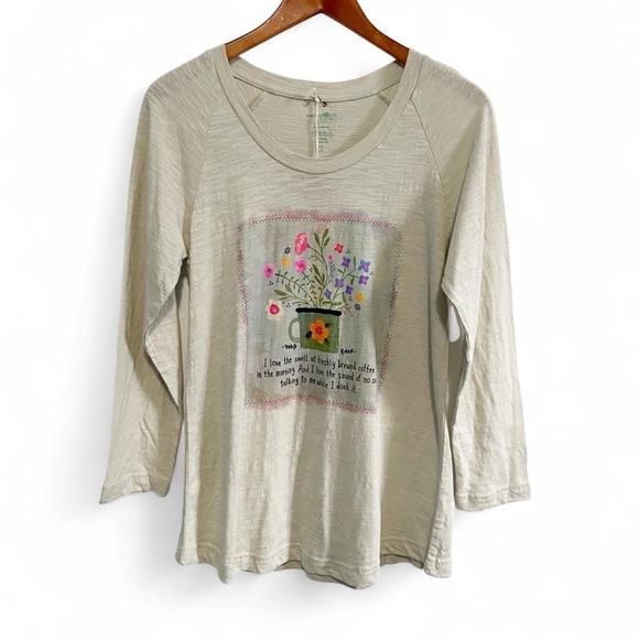 NWT Natural Life floral coffee print long sleeve top with a relaxed fit - Picture 1 of 4